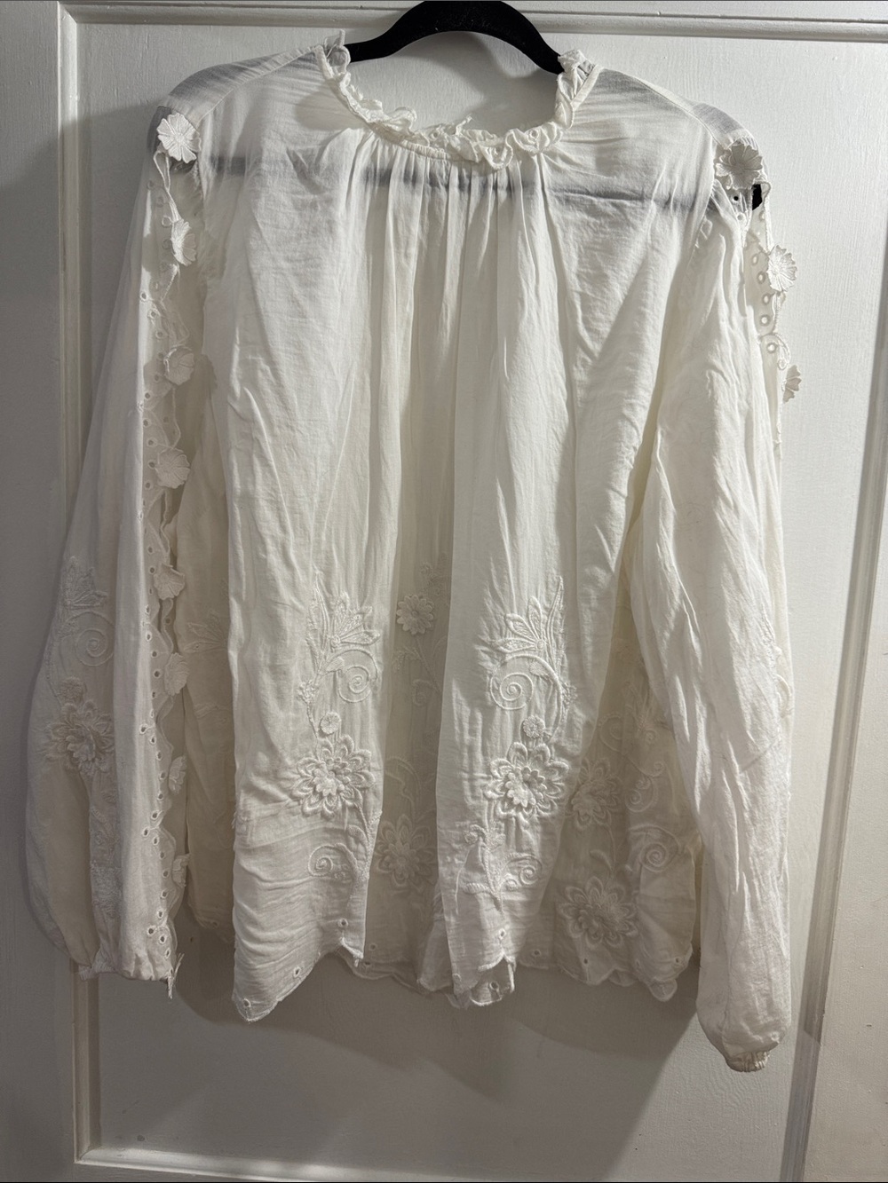 By Anthropologie Embellished Floral Blouse Ivory White - 2X
